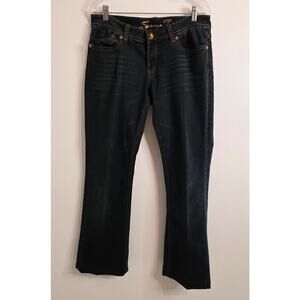 Seven 7 Jeans Women's Size 8 Dark Wash Gold Trim Amber Button Detail Altered Hem